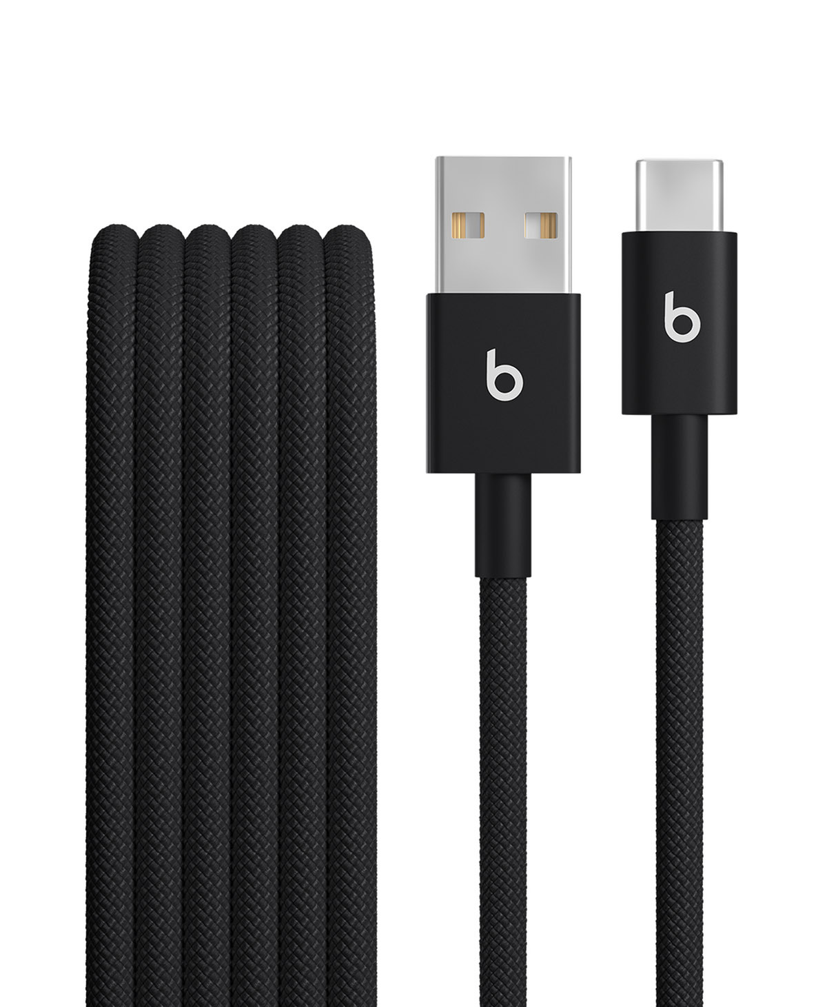 两件装闪电黑 Beats USB-A 转 USB-C 编织连接线的特写